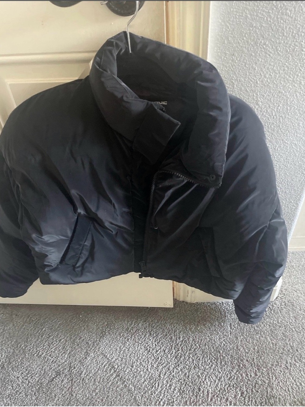 Garage Cropped Black Puffer Jacket Bubble Coat Zip Up Medium